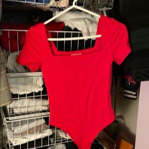 Aritzia Babaton Red Bodysuit with Square Neckline